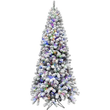 Fraser Hill Farm 12.0' Alaskan Flocked Christmas Tree - Multi LED Lights, EZ Connect, Remote