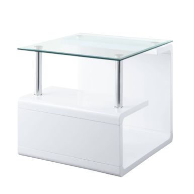 ACME Nevaeh End Table, Clear Glass & White High Gloss Finish