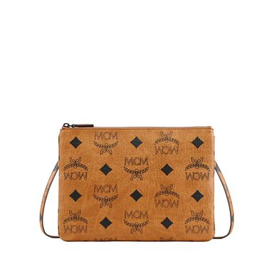 MCM Aren Pouch Maxi Monogram Crossbody (Medium, Cognac)