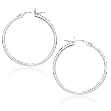 10k White Gold Polished Hoop Earrings (25 mm)