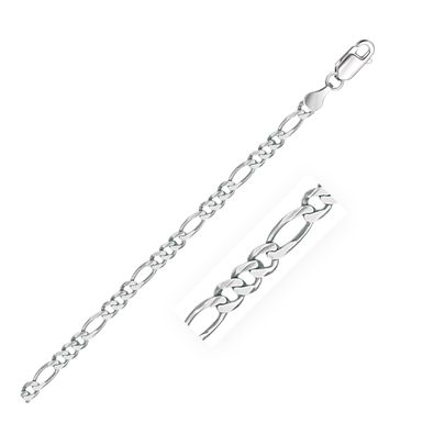 3.8mm 14k White Gold Solid Figaro Bracelet (8 Inch)