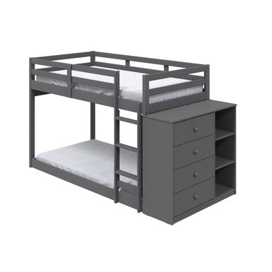 ACME Gaston Twin/Twin Bunk Bed w/4 Drawers & 3 Compartments, Gray Finish