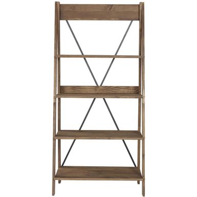 Walker Edison - Ladder Solid Pine Wood 4-Shelf Bookcase - Brown