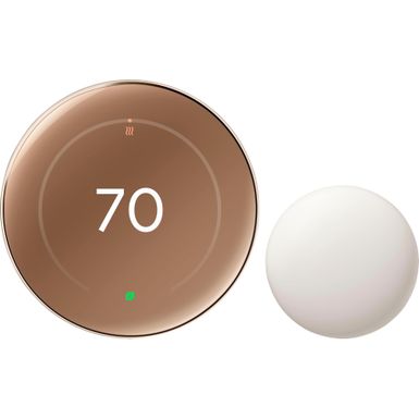 Google - Nest Learning Thermostat (4th gen) with Nest Temperature Sensor (2nd gen) - Polished Gold