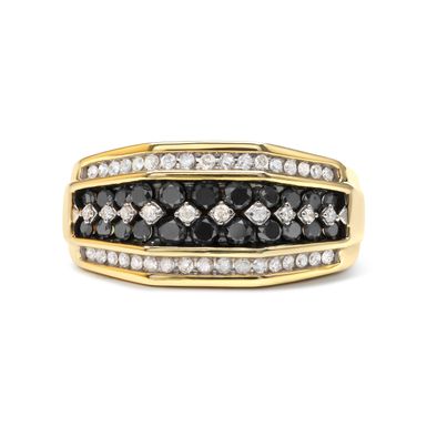 Men's 10K Yellow Gold 1 1/2 Cttw White and Black Treated Diamond Cluster Ring (Black / I-J Color, I2-I3 Clarity) - Size 11