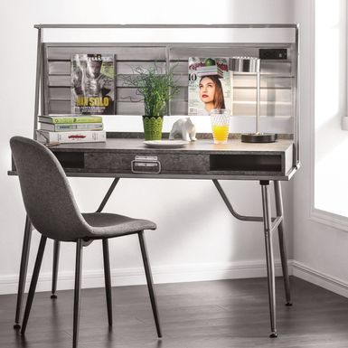 Industrial Metal 2-Shelf Computer Desk with USB in Silver