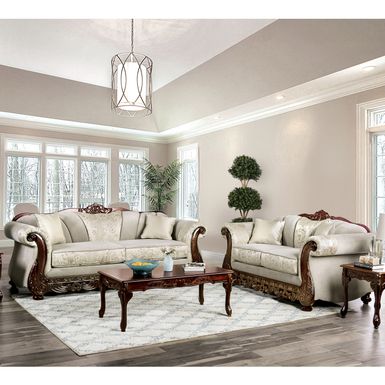 Traditional Chenille Rolled Arms 2-Piece Sofa Set - Ivory