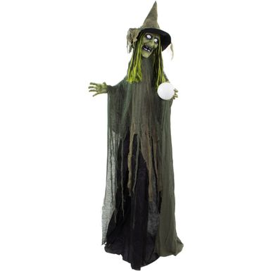 Life-Size Animatronic Witch with Crystal Ball, Lights and Sound, Indoor/Covered Outdoor Halloween Decoration