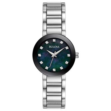 Bulova  - Ladies Modern Silver-Tone Stainless Steel Watch Black Mother-of-Pearl