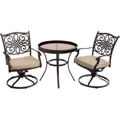 Traditions 3pc: 2 Swivel Rockers, 30" Round Glass Top Table