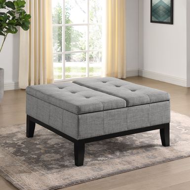 Transitional Fabric Storage Ottoman in Light Gray