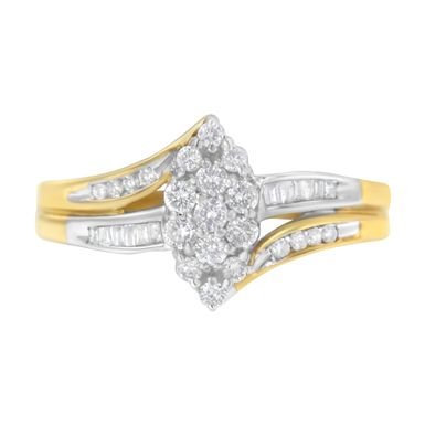 10K Yellow and White Gold 1/2 Cttw Diamond Marquise Shaped Cluster Split Shank Ring (H-I Color, SI2-I1 Clarity) - Size 8