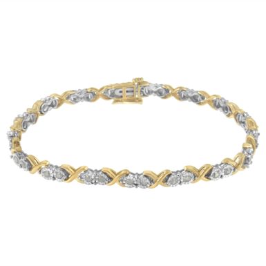 2 Micron 14KT Yellow Gold Plated Sterling Silver Diamond X Link Bracelet (1 cttw, I-J Color, I3-Promo Clarity)