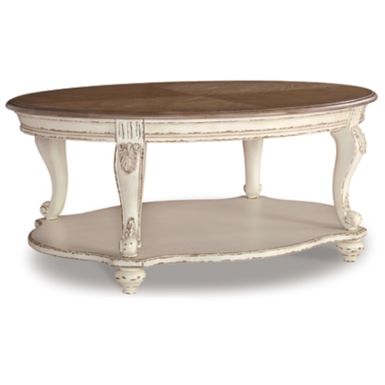 White/Brown Realyn Oval Cocktail Table