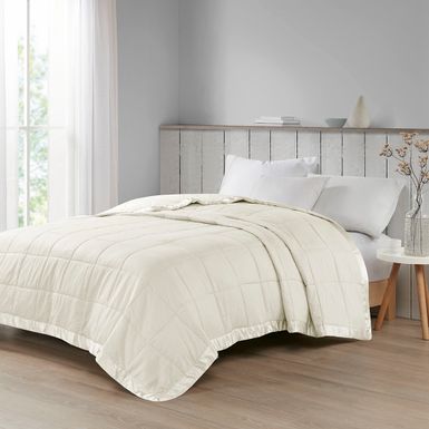 Ivory Cambria Oversized Down Alternative Blanket with Satin Trim King