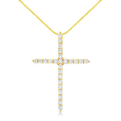 10K Yellow Gold Plated .925 Sterling Silver 2.0 Cttw Round Cut Diamond Cross Pendant Necklace (J-K Color, I1-I2 Clarity) 18"