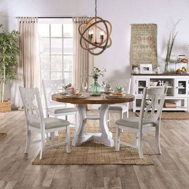 Transitional Wood 5-Piece Dining Set in Antique White