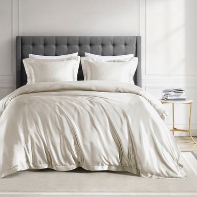 Ivory Satin Luxury Comforter Set Full/Queen