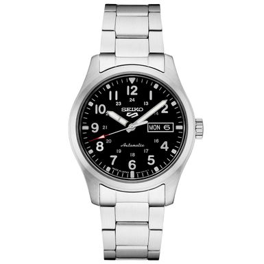 Seiko - Mens Seiko 5 Sport Automatic Black & Silver Stainless Steel Watch Black Dial