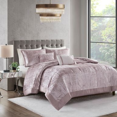 Blush Lee 5 Piece Crinkle Velvet Comforter Set Full/Queen