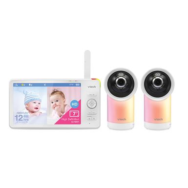 VTech - 2 Camera 1080p Smart WiFi Remote Access 360 Degree Pan & Tilt Video Baby Monitor with 7" Display, Night Light - white