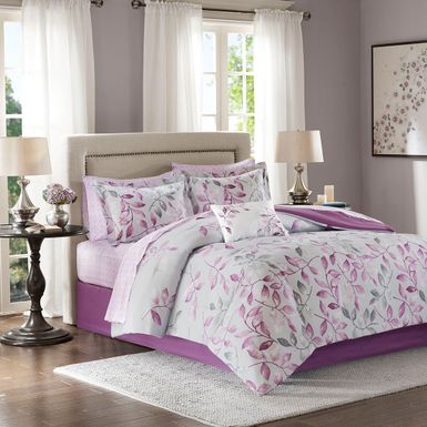 Purple Lafael 7 Piece Comforter Set with Cotton Bed Sheets Twin