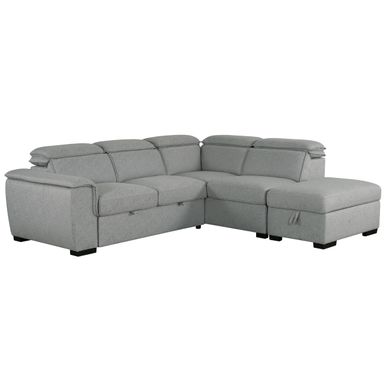 Joss 99 in. W 3-Piece Grey Sectional Sofa Bed with Storage Ottoman / Adj. Backrest