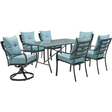 Lavallette 7pc: 4 Dining Chairs, 2 Swivel Dining Chairs, Rectangle Glass Table