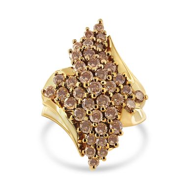 14K Yellow Gold Plated .925 Sterling Silver 2.00 Cttw Diamond Cluster Ring (Champagne Color, I2-I3 Clarity) - Size 7