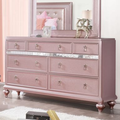 Contemporary Solid Wood 7-Drawer Dresser in Rose Gold