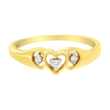 10KT Yellow Gold 1/20 cttw Diamond Triple Heart Diamond Ring (K-L, I1-I2) - Size 7