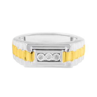 10K Yellow Gold Plated .925 Sterling Silver Diamond Accent Miracle-Set 3 Stone Ridged Band Gentlemen's Fashion Ring (I-J Color, I2-I3 Clarity) - Size 9