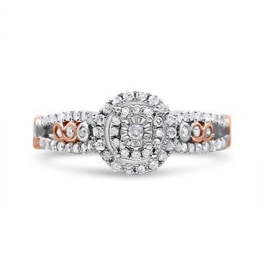 14K Rose Gold Plated .925 Sterling Silver 3/8 Cttw Round Diamond Double Frame Cross-Over Split Shank Engagement Ring (I-J Color, I2-I3 Clarity) - Size 8