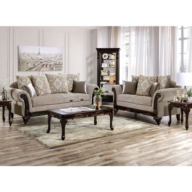 Traditional Chenille 2-Piece Sofa Set in Beige