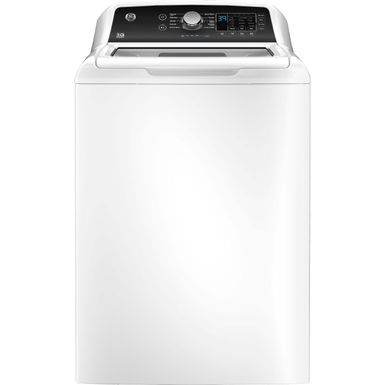 GE - 4.5 cu ft Top Load Washer with Water Level Control Deep Fill Quick Wash and Glass Lid - White with Matte Black