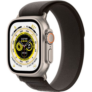 Geek Squad Certified Refurbished Apple Watch Ultra (GPS + Cellular) 49mm Titanium Case with Black/Gray Trail Loop - S/M - Titanium - (2022)