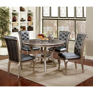 Transitional Wood 5-Piece Dining Table Set in Champagne & Gray