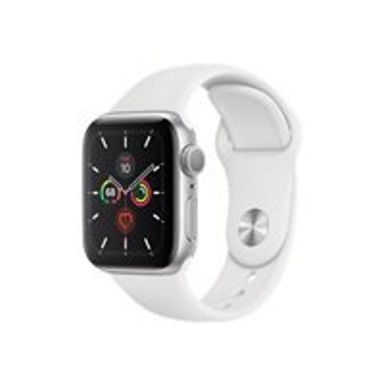 Geek Squad Certified Refurbished Apple Watch Series 5 (GPS) 44mm Silver Aluminum Case with White Sport Band - Silver Aluminum - (2019)