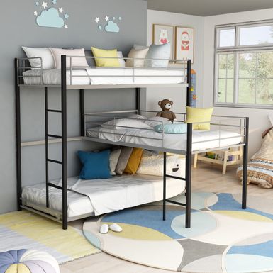 Contemporary Metal Twin Triple Bunk Bed in Sand Black