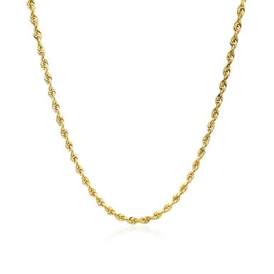 2.5mm 10k Yellow Gold Solid Diamond Cut Rope Chain (24 Inch)