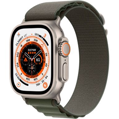 Apple - Geek Squad Certified Refurbished Watch Ultra (GPS + Cellular) 49mm Titanium Case with Green Alpine Loop - Small - Silver - (2022)