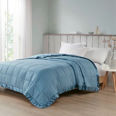 Slate Blue Cambria Oversized Down Alternative Blanket with Satin Trim Full/Queen