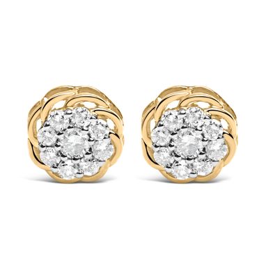 10K Yellow Gold Plated .925 Sterling Silver 1/2 Cttw Diamond Cluster Stud Earrings (J-K Color, I2-I3 Clarity)