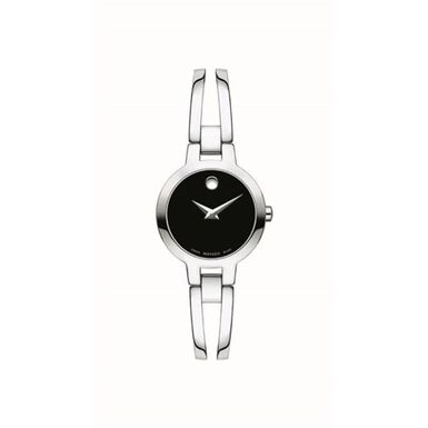 Movado  - Ladies Amorosa Silver-Tone Stainless Steel Bangle Watch Black Dial