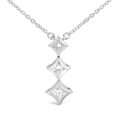 10K White Gold 1/5 Cttw Princess Cut Diamond 3 Stone Drop 18" Pendant Necklace (H-I Color, SI2-I1 Clarity)