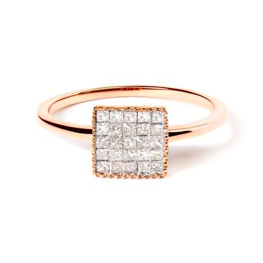 10K Rose Gold 1/3 Cttw Invisible Set Princess Cut Diamond Composite Square Shape Ring for Women (H-I color, I1-I2 clarity) - Size 7