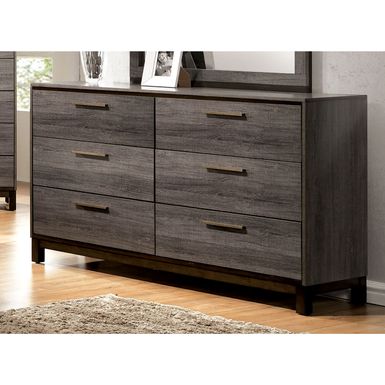 Contemporary Solid Wood 6-Drawer Dresser in Antique Gray