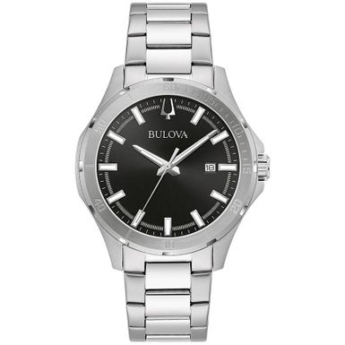 Bulova  - Mens Corporate Collection Silver-Tone Stainless Steel Watch Black Dial