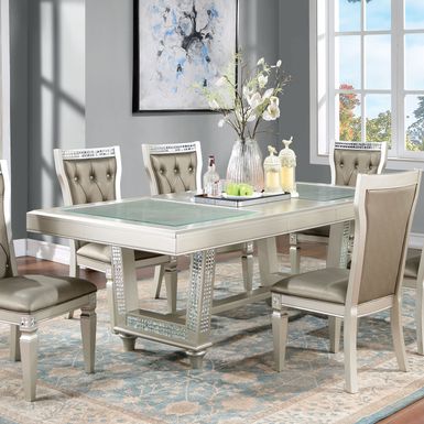 Transitional Wood Expandable Dining Table in Champagne Gold