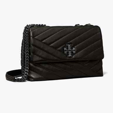 Tory Burch Kira Chevron Powder Coated Small Shoulder Bag-Black / Silver